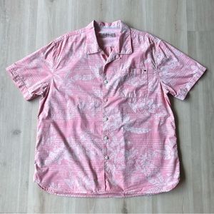 Tommy Bahama Men's Cotton Camp Shirt Button Down Pink Palm Trees XL